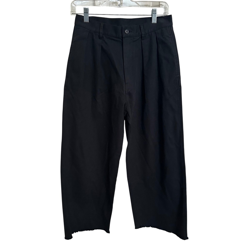 Denimist Cropped Double Pleat Wide Leg Chino Pants Black Raw Hem NWT 26